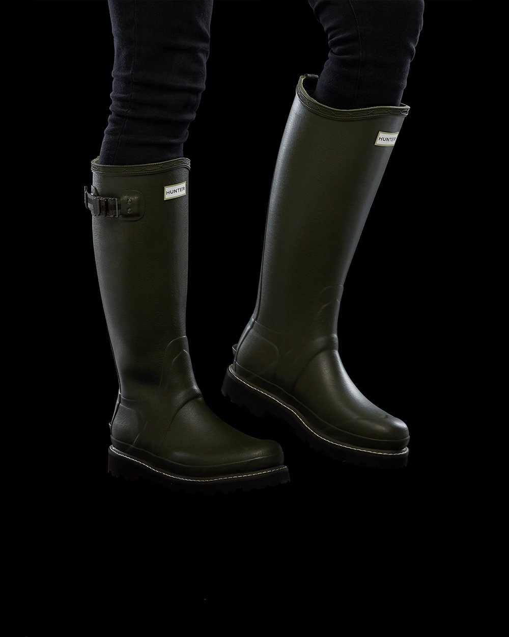 Bottes Hautes de Pluie Hunter Balmoral Poly-Lined Femme Vert Foncé Olive TWNOPBU-74